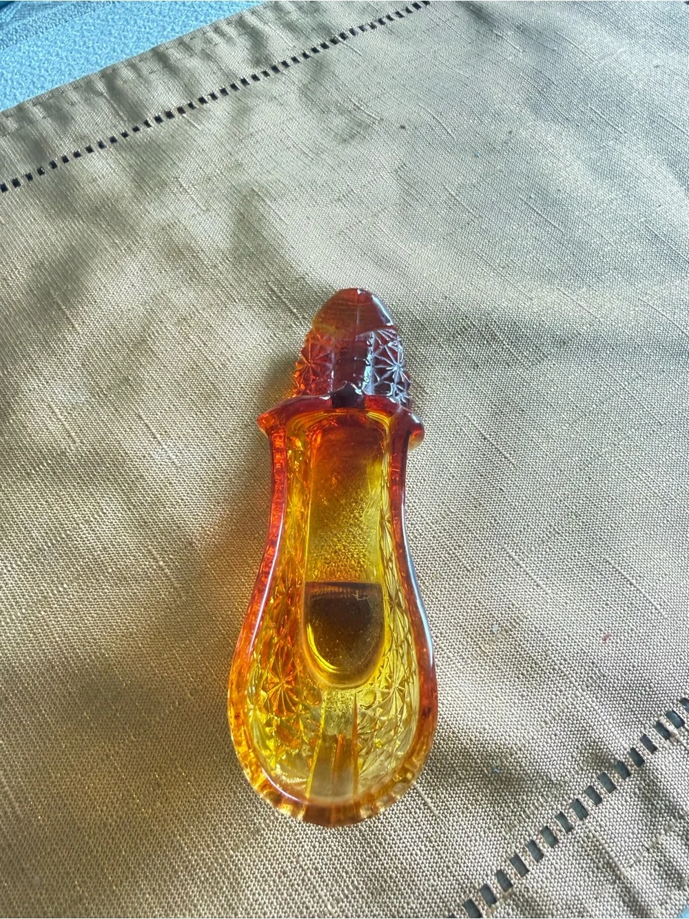 Amber to Red Pressed Glass Shoe Decorative Accent